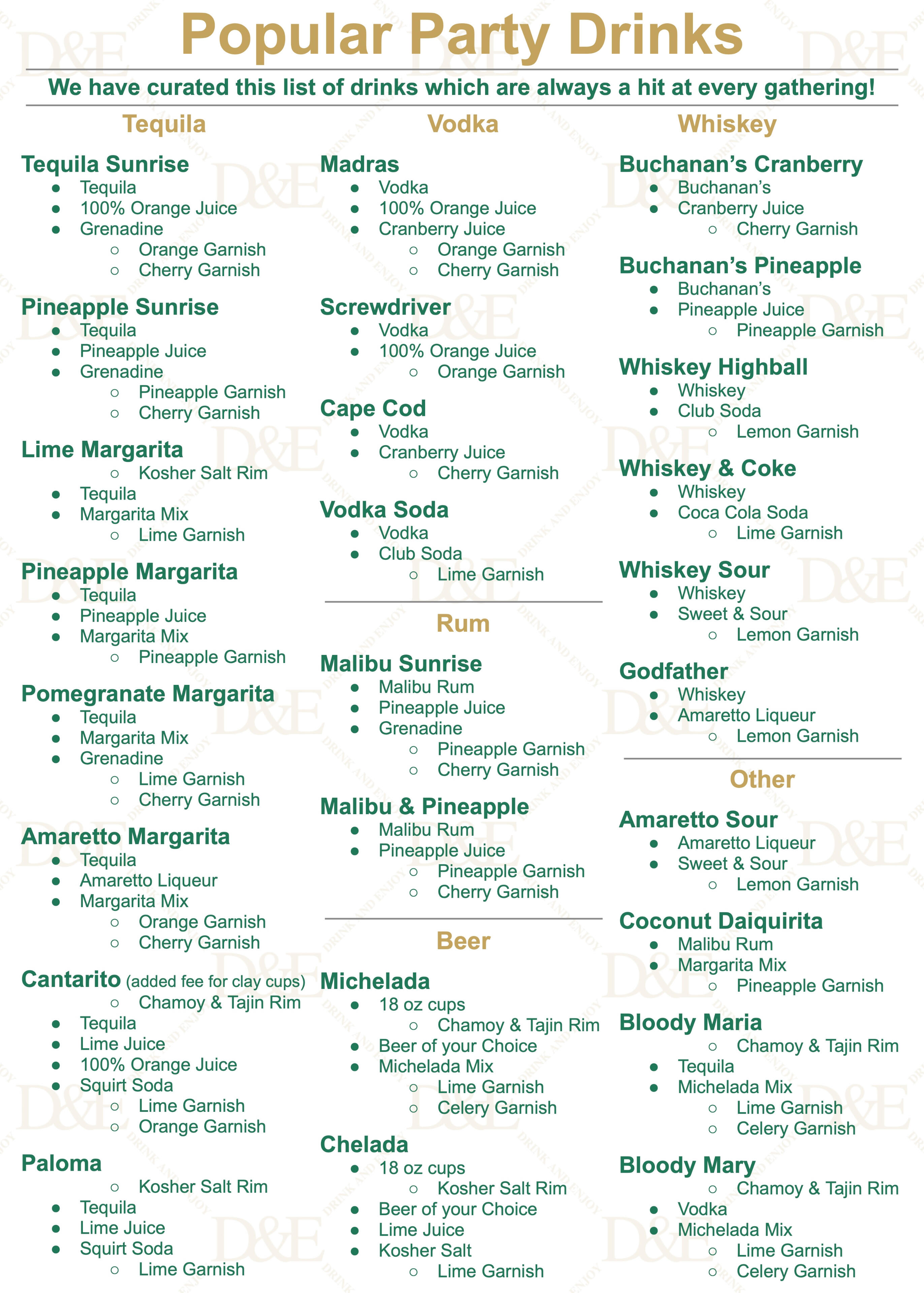 D&E's Popular Party Drinks
